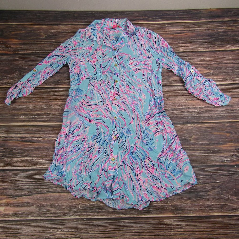 Lilly Pulitzer Blue Pink Patterned Tunic Top